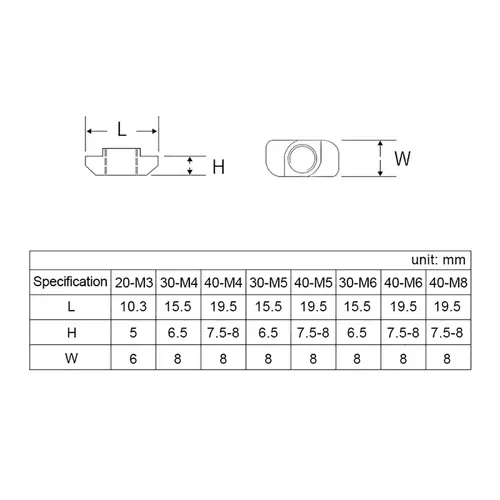 10/20/50/100pcs M3/M4/M5*10*6 for 20 Series Slot T-nut Sliding T Nut Hammer Drop In Nut Fasten Connector 2020 Aluminum Extrusion - Image 4