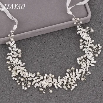 

Rhinestone Leaf Bridal Headband With Pearl Wedding Hair Ornaments Bride Hairband Head band Silver Color Leaves Wedding Headband