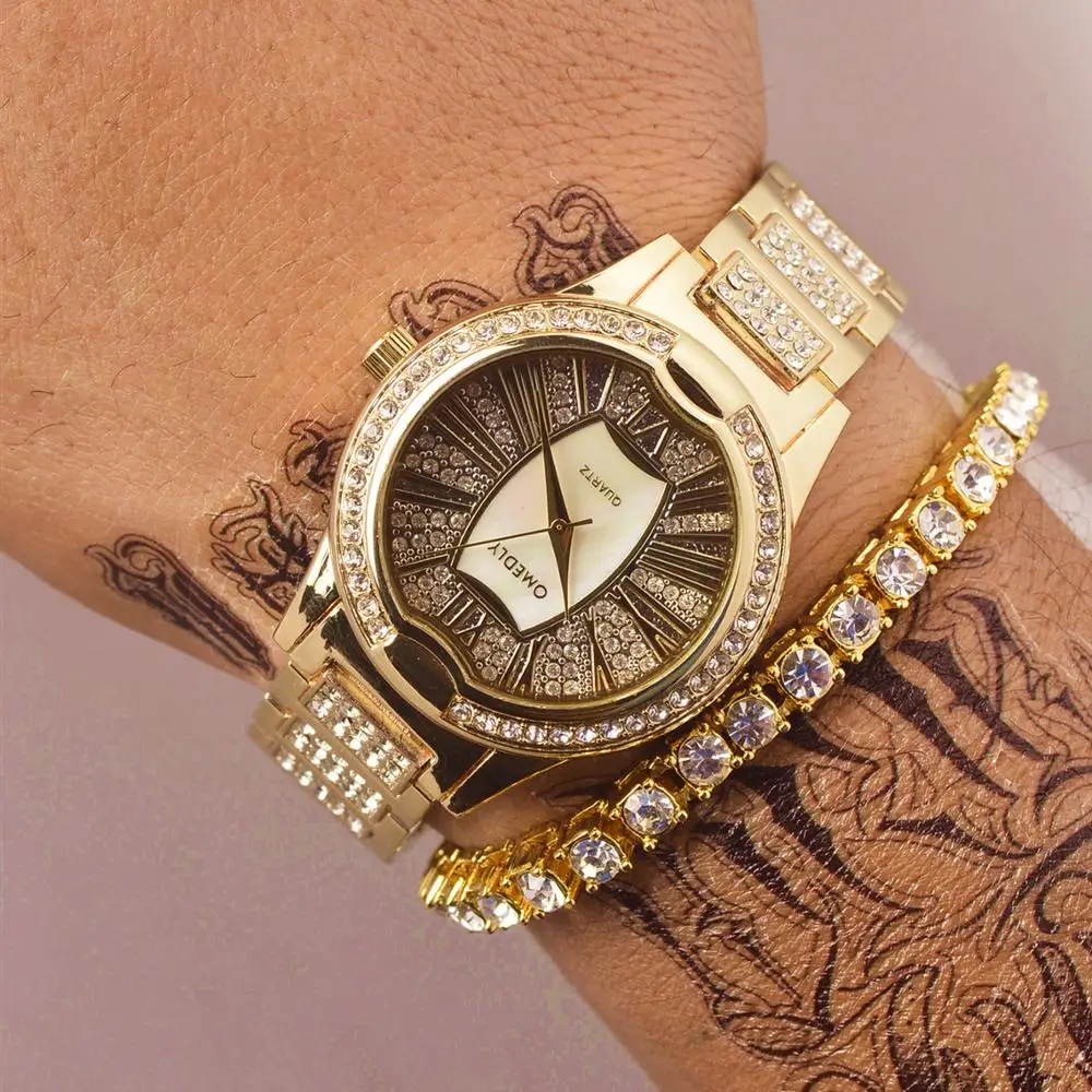 

Men Watches Top Brand Luxury Watch Men bracelet Unique Arabic Diamond Watch Gold Quartz Iced Out steel Men Watch