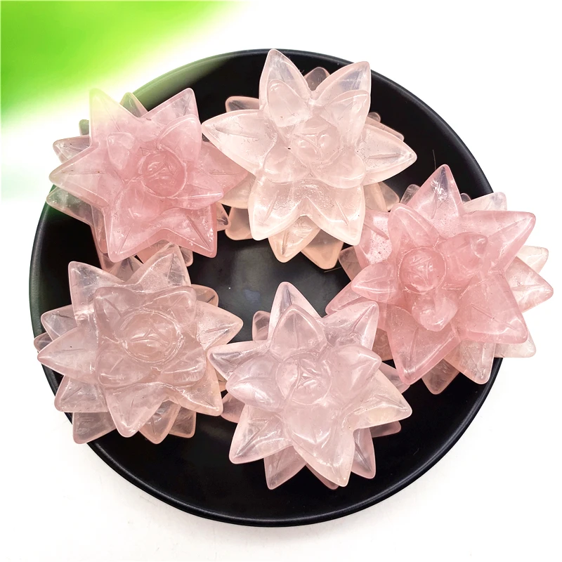 

1PC Natural Pink Crystal Rose Quartz Stone Succulent Plant Flower Figurine Crystal Hand Carved for Home Decoration