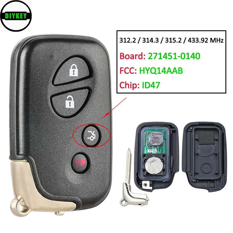 Материнская плата DIYKEY: 271451-0140 Замена Prox Smart Key Remote 315 2/312 2/314 3/433 92 MHz для Lexus 2005-2009 FCC: