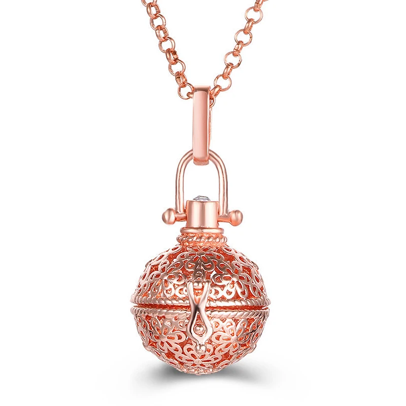 New 4 Color Flowers Pattern 16MM Music Ball Aromatherapy Necklace Essential Oil Diffuser Perfume Locket Pendant Women Jewelry