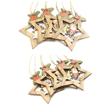 

8PCS Star Printed Wooden Pendants Ornaments Xmas Tree Ornament DIY Wood Crafts Kids Gift for Home Christmas Decorations