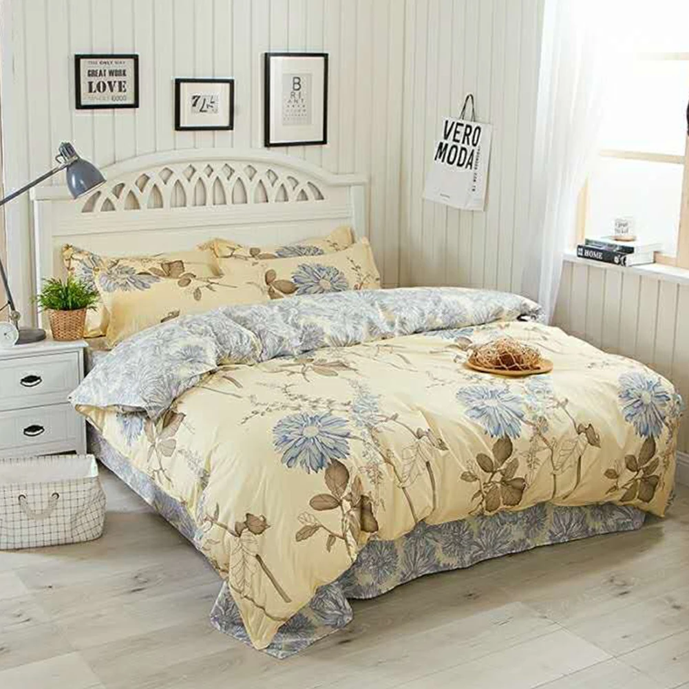 

Home Textile Pastoral Bedding Set Bedroom Decorative Quit Cover Zipper Floral Pillow Case Bed Sheet Washable