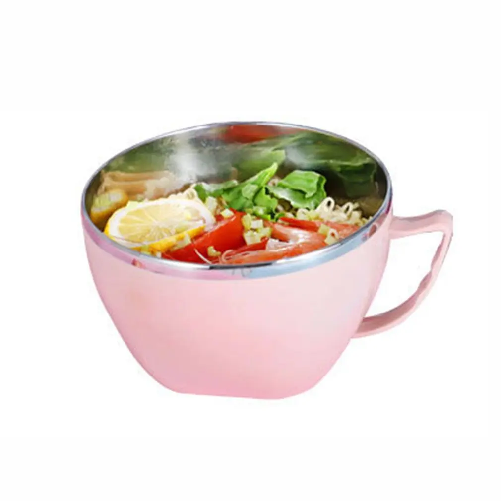 900ml Noodle Bowl With Lid Handle 304 Stainless Steel Plastic Leak-Proof Food Container Rice Soup Bowls