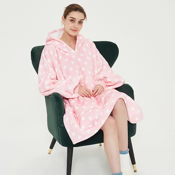 

Winter Thick Hooded Blanket for Adults Kids Super Soft Warm Lamb Wool Fleece TV Blanket with Sleeves Pocket Weighted Blanket