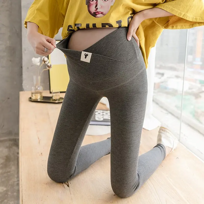 Low-Waist Across Design Maternity Solid Color Leggings Spring Skinny Pants Clothes For Pregnant Women Autumn Pregnancy Trousers 2