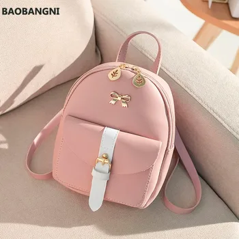 

Women Mini Backpack PU Leather Lovely Bow Shoulder Bag For Teenage Girls Ladies Small Rucksack Female School Backpacks #T1P