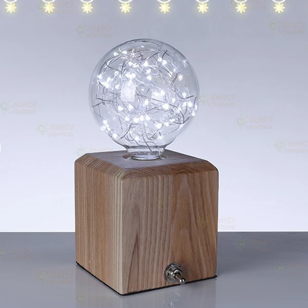 Vintage Wooden Table Lamp and G95 E27 String Light Bulb Wooden desk lamp for home/bedroom/living ro