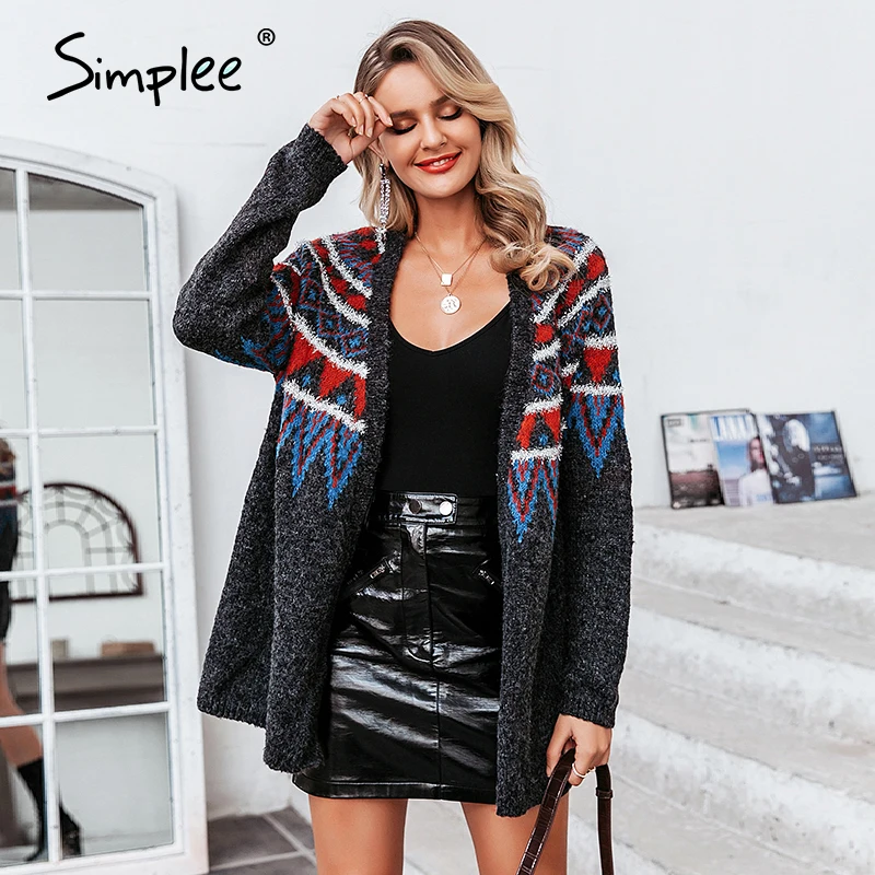 Женский вязаный белый кардиган Simplee Фэр Айл Длинный жакет на каждый день для