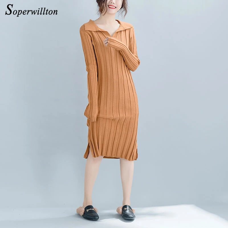 

2019 Fall Winter Thin Midi Sweater Dress Women Long Sleeve Dark Blue Soft Knitted Sweaters Dresses Lady Bodycon Robe Vestidos