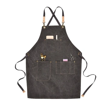 

Chef Apron Cotton Canvas Cross Back Adjustable Apron with Pockets for Women and 667A