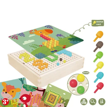 

240 Pcs 3D Puzzle Kids Toys Mushroom Nail Intelligent With Wood Storage Box Mosaic Peg Board Jigsaw Puzzle Kids DIY Educational