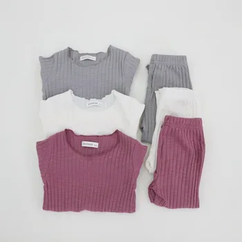 

Baby Girls Clothing Suit T Shirt+pants Infant Baby Girl Clothes Knit Tops Home Outfits 2Pcs Set Candy Color 1-8 Years Wholesale