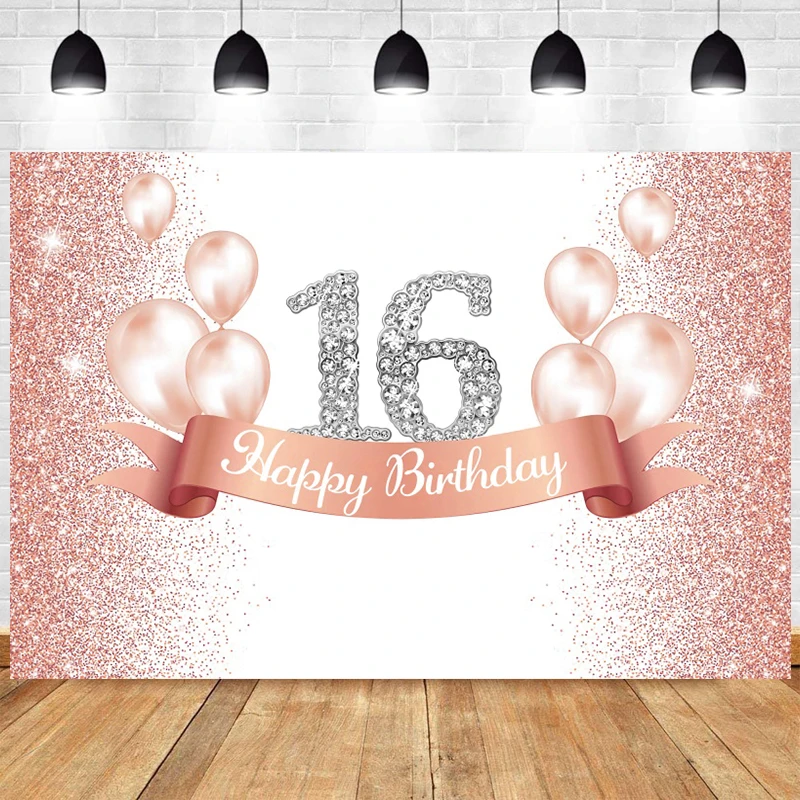 Arriere Plan Pour Photographie De Fete D Anniversaire 16 Ans Toile De Fond Rose Et Or Doux Pour Filles Et Garcons Banniere Pour Seance Photo Aliexpress