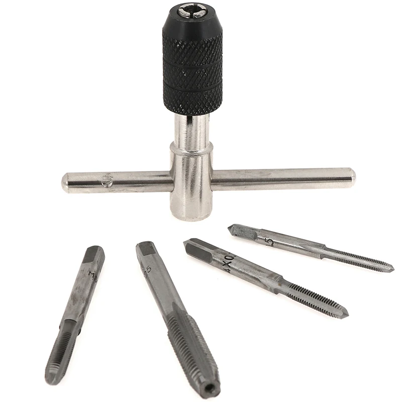 5Pcs/set T Type Hand Screw Thread Taps Drill Kit M3 M4 M5 M6 Set Wrench 1Set Dropshipping
