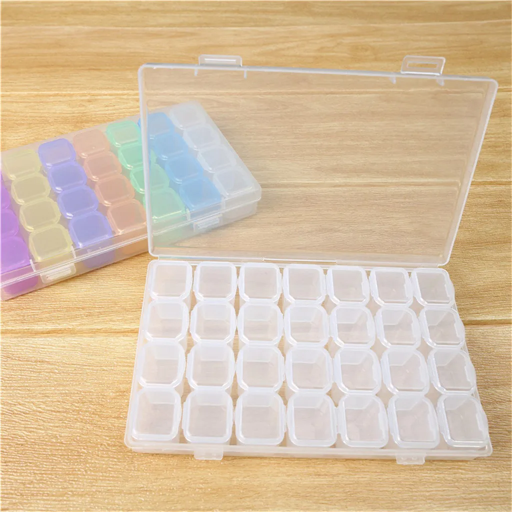 28Slots Cover Cases Plastic Storage Box Jewelry Small Things Container Empty Transparent Mini Beads Display Medicine 11x17cm | Дом и сад