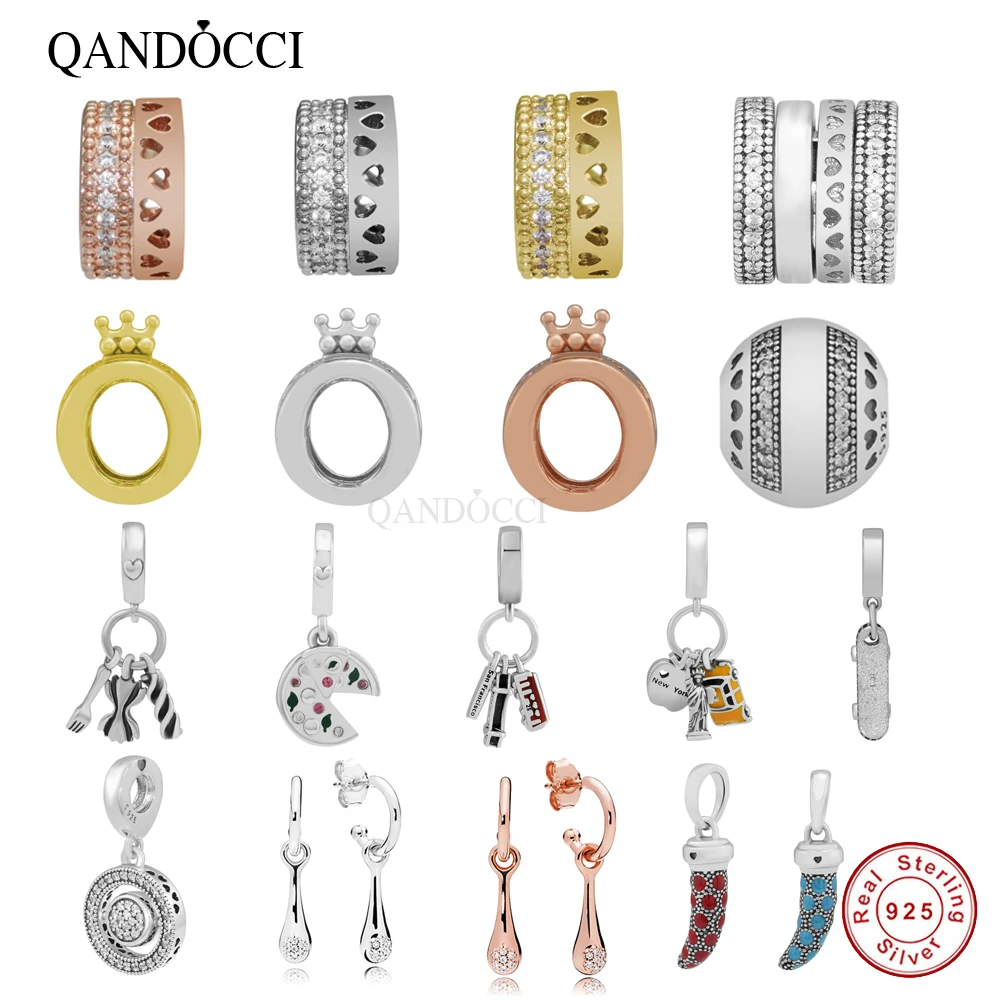 QANDOCCI 2018 на осень 925 Серебряная корона O Love Pasta клипсы в форме сердца бусины