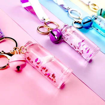 

HWASY1804 colorful leather rope five color floating milk pig liquid bottle key ring car gift bag pendant Gold-color PVC keychain