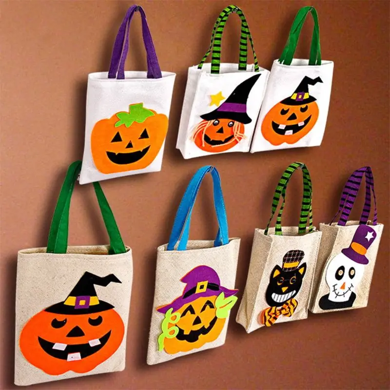 

Halloween Candy Holder Lien Storage Bag with Handle Party Favors Gift Decoration F42A