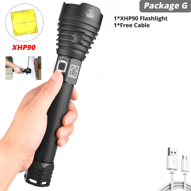 Супер мощный Xlamp XHP70.2 XHP90 светодиодный фонарь USB XHP50 лампа Zoom тактический фонарь 18650 26650 перезаряжаемый аккумулятор - Испускаемый цвет: Белый