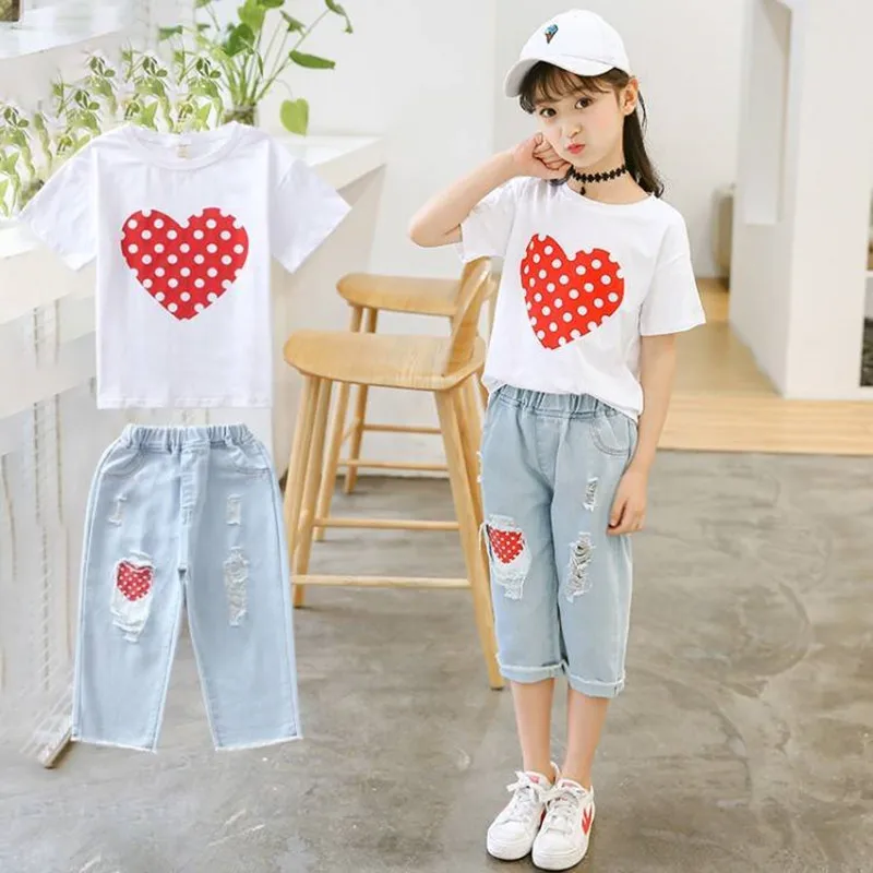 

Girls Clothes Suits 2022 Summer Short Sleeve Tops Long Pants Clothing Sets For 4-12 Y Kids Baby Girl Outfits Costumes