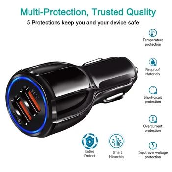 

QC3.0 Certified Auto Quick Charge Dual 2 USB Port Fast Car Mobile Phone Charger for Xiaomi Mi Huawei Charger for Iphone 11 X 7 8