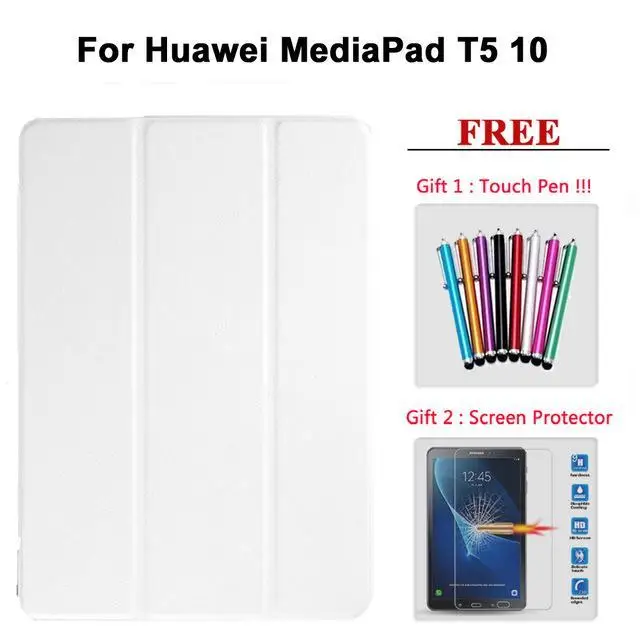 Защита экрана стекло+ чехол для huawei MediaPad T3 7 8 10/T5 10 кожаный Умный Магнитный чехол для Медиа Pad T5/T3 7 8 10. 1 - Цвет: T5 10 bai