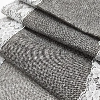 

Hot Sales Lace Faux Linen Table Runner Tea Art Table Cloth Christmas Wedding Simple Decoration Linen Table Runner