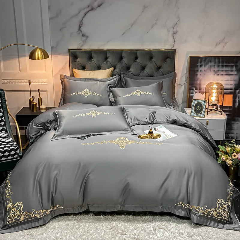 Luxury Embroidery Colorful Bedding Set White Gray Duvet Cover Red Queen King 220x240 4pcs Bedclothes Bed Sheet Pillowcase Home | Дом и сад