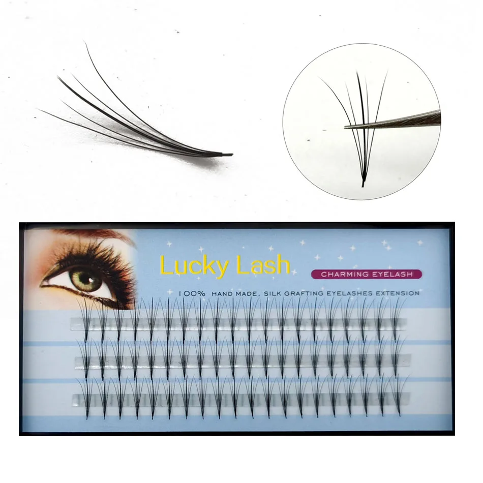 Lucky 5B Eyelashes 3Cases Silk Flat Ellispe False Mink Individual Eye lashes 5D 8-14mm short stem Pre Made Fans Eyelash | Красота и