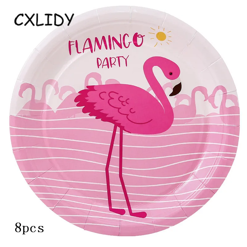 Flamingo Festival Party Set Children's Birthday Decoration Cutlery Set Paper Tray Straw Cup Candy Box Invitation Card qq173 (11)