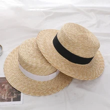 פשוט קיץ נשים Wide ברים קש כובע אופנה Chapeau Paille ליידי שמש כובעי מגבעת חיטה פנמה חוף כובעי Chapeu Feminino כובעים(China)