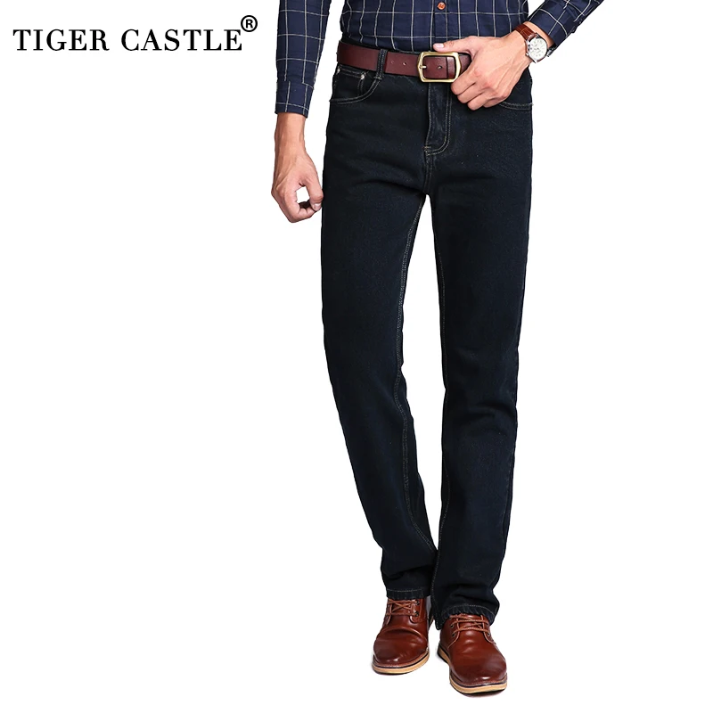 TIGER CASTLE High Waist 100% Cotton Mens Classic Jeans Baggy Brand Male Straight Denim Pants Spring Winter Thick Jeans Men TIGER CASTLE High Waist 100% Cotton Mens Classic Jeans Baggy Brand Male Straight Denim Pants Spring Winter Thick Jeans Men