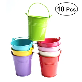 

10pcs Balcony Metal Bucket Flower Hanging Pot Garden Pots Plant Flower Holders (Mixed Color 5.6*5.6*4cm)