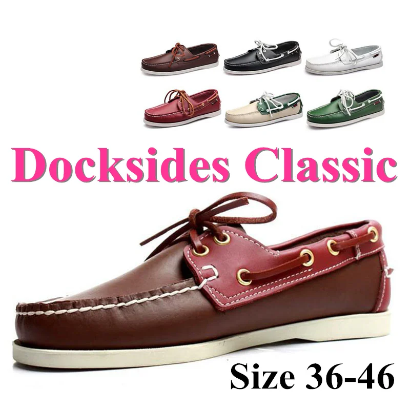 

Men Women Genuine Leather Docksides Classic Boat Shoes,Homme Femme Plus Big Size 36-46 Brand Flats Loafers 2019A044