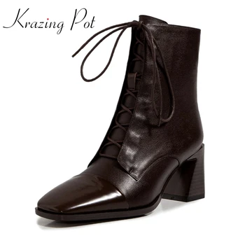 

Krazing Pot 2021 new plus size square toe high heel Chelsea boots British style handmade zipper fashion brand ankle boots L11