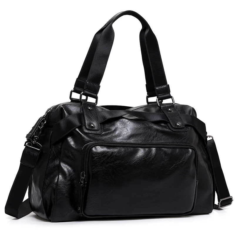 

Ougger Large Travel Bags High Quality Men's Shoulder Handbags Black PU Fashion Casual Multifunctional Bag for Business trip