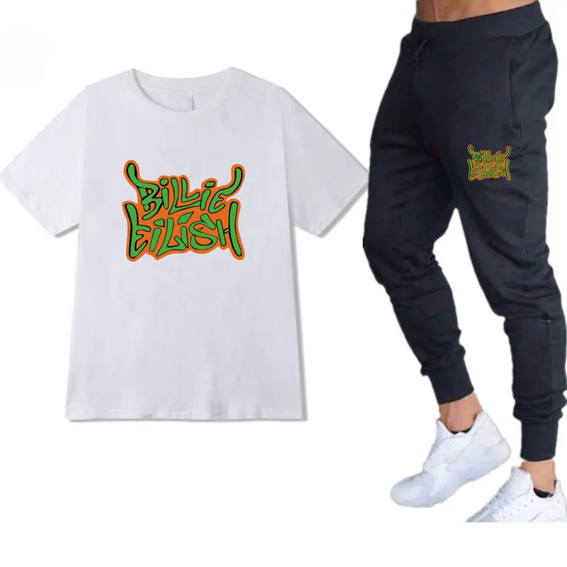 2020 New Rapper Billie Eilish White T-Shirt Black Men Women T-Shirt Sports Pants Printing Fashion Trend Men's T-Blood Set 2020 New Rapper Billie Eilish White T-Shirt Black Men Women T-Shirt Sports Pants Printing Fashion Trend Men's T-Blood Set
