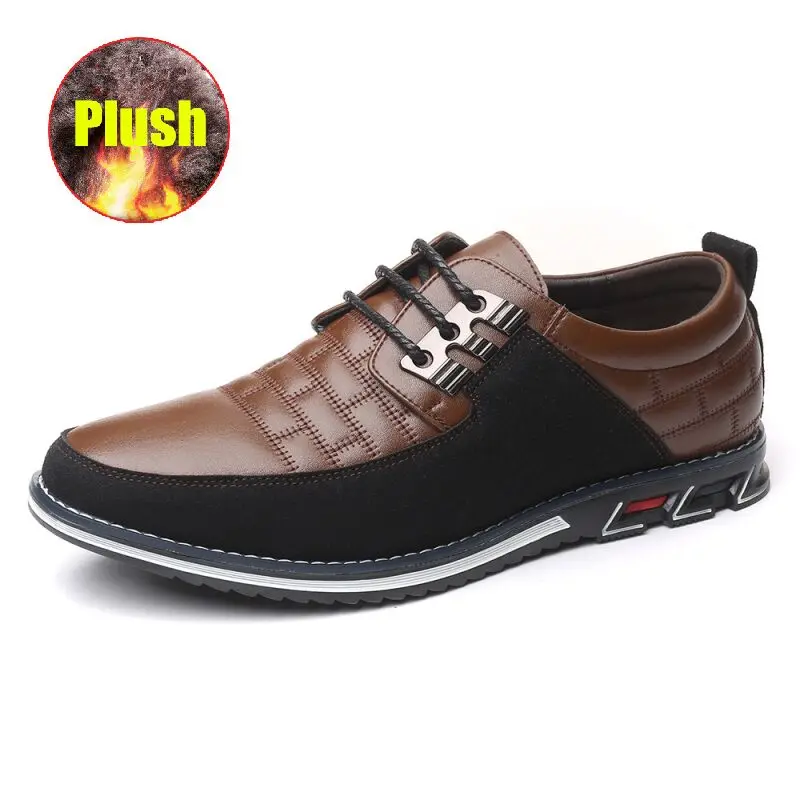 ZUNYU/ г. Новая летняя и осенняя кожаная мужская обувь модная повседневная обувь лоферы на шнуровке, деловая Свадебная модельная обувь большой размер 38-48 - Цвет: brown plush