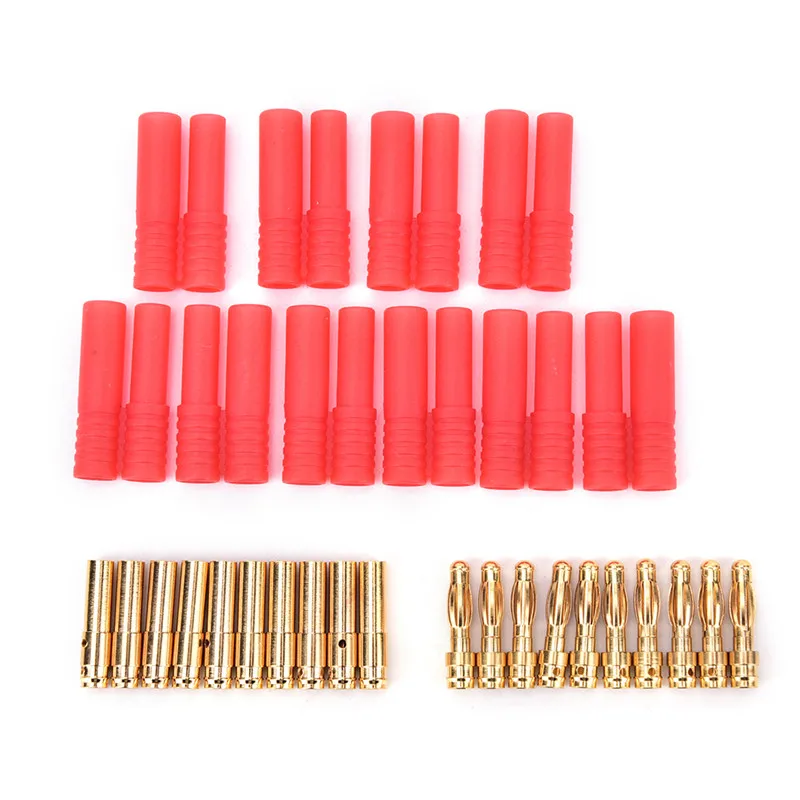 4mm HXT Banana Plugs with Red Housing for RC Connector Socket AM-1009C Gold Plated Plug 10 Sets | Игрушки и хобби