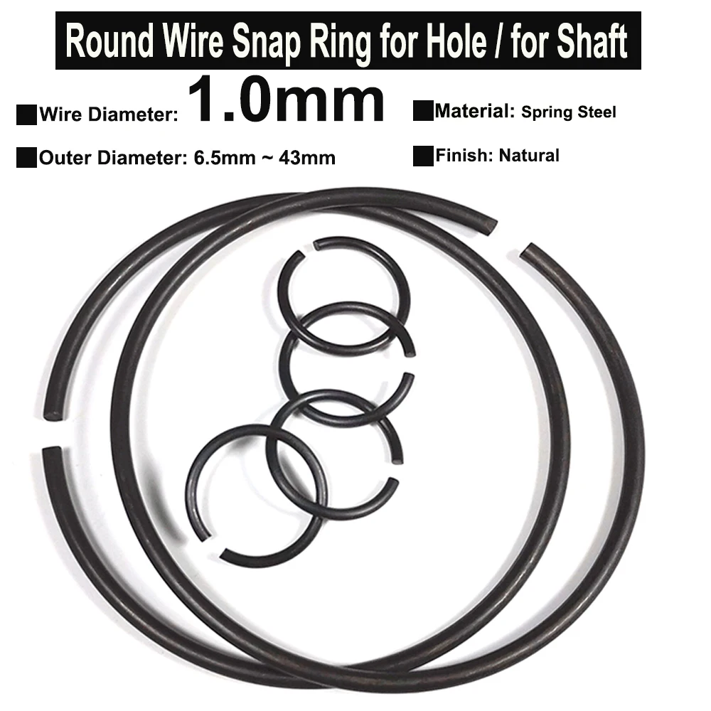 10Pcs Wire Diameter φ1.0mm Spring Steel Round Wire Snap Rings for Hole Retainer Circlips for Shaft OD=6.5mm~43mm