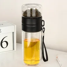 Стеклянная бутылка для воды с двойными стенками, бутылка для чая и воды, чашка с чашкой для заварки чая, для дома и офиса, QP2