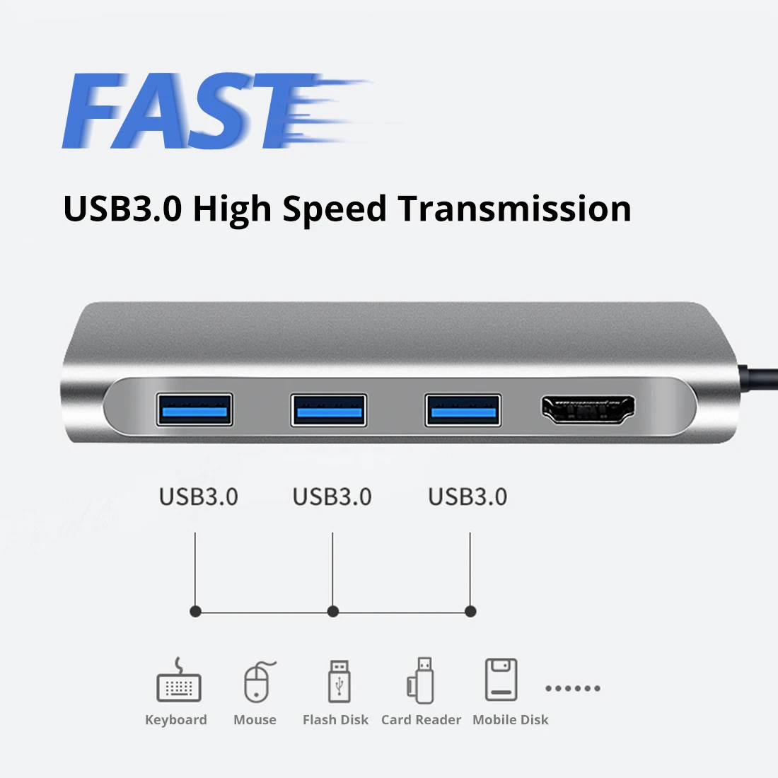 Док-станция Snowkids type C для смартфона ноутбука 8 в 1 PD LAN HDMI USB3.0 SD TF порт расширения huawei MateBook 13