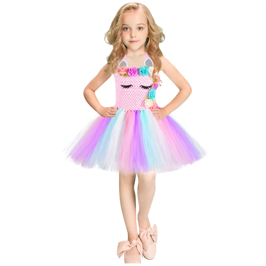 Модное детское платье для девочек, разноцветный тюль, Радужное платье-пачка принцессы для маленьких девочек, наряды, Vestidos Infantil