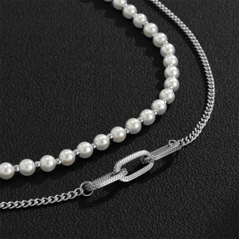 Retro Creative Geometric Design Imitation Pearl Necklace Personality Hip Hop Style Men and Women Same Jewelry Accessories Gift - Image 4