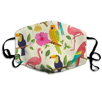 

Macaw, Toucan, Flamingo, Tropical Leaves and Flowers Dust-Proof Washable Mask - Reusable Mask - Suitable for Men and Women's