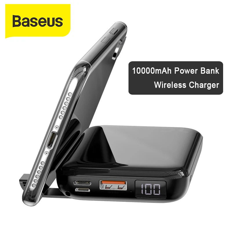 Baseus 10000mAh пауэр банк 10W QI беспроводная зарядка устройство и 18W проводное быстрое