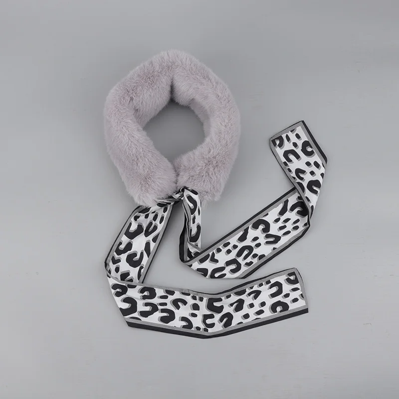 

Winter scarf female Korean fashion plush collar net red leopard pattern with warm small scarf,students long streamers fur collar