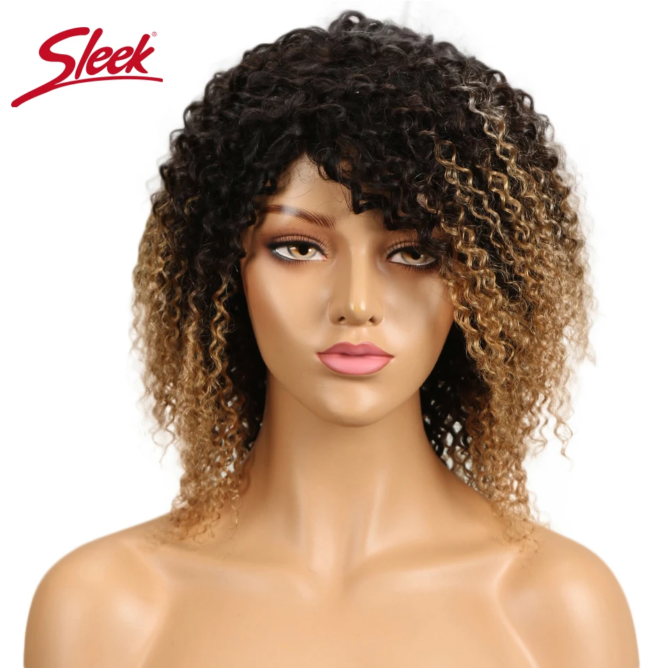 Wigs Short Human-Hair Jerry Curl Sleek Kinky Cheap Brazilian Curly-Bundles-Machine Made